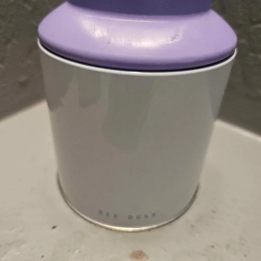 Rae Dunn Purple and White Metal Cotton Ball Tin 5